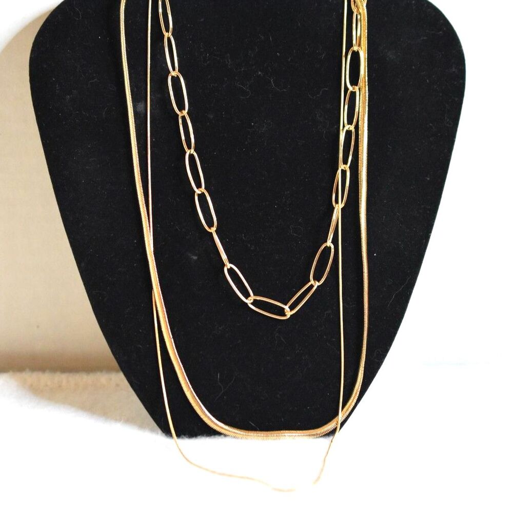 NWT Express Triple Layer Gold Tone Chain Stunning Trendy Casual  Necklace
